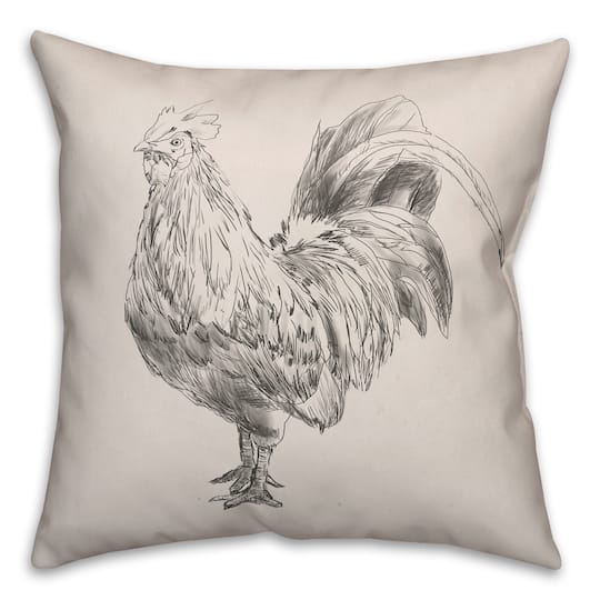 Sketched Black Chicken Throw Pillow